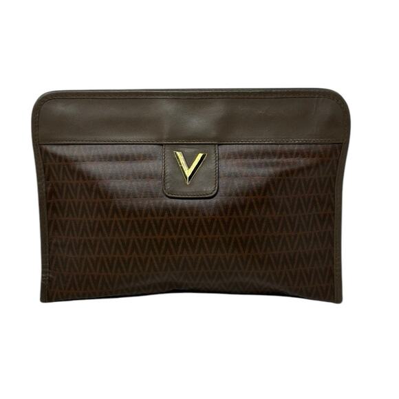 Valentino brown leather V pattern clutch bag - Picture 14 of 15